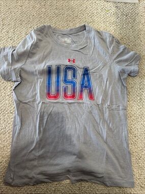 Under Armour Gray Tee with Red & Blue USA Graphic